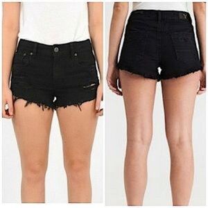 AEO Black Hi-Rise Festival Distressed Jean Shorts